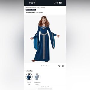 Medieval Princess Girls Costume Blue